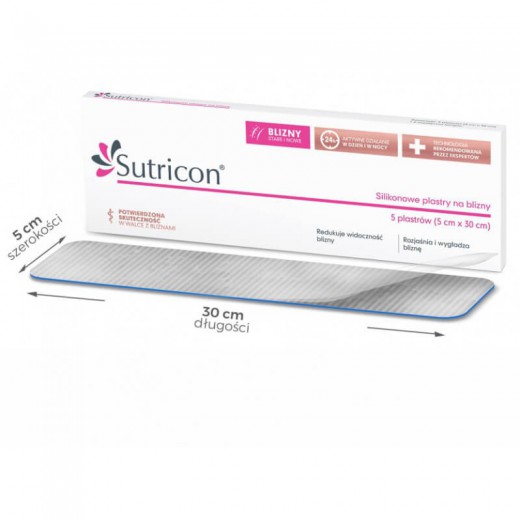 SUTRICON, plastry silikonowe na blizny 5cmx30cm, 1 opakowanie po 5 sztuk
