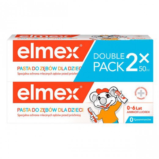 Elmex, pasta do zębów dla dzieci z aminofluorkiem, 0-6 lat, 2 x 50 ml