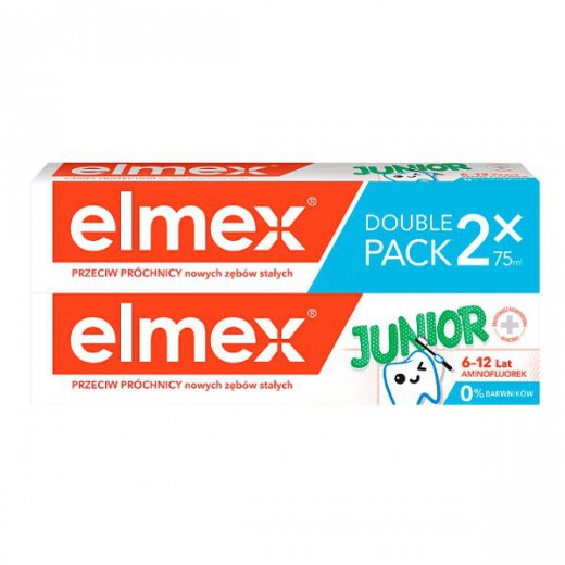 Elmex Junior, pasta do zębów z aminofluorkiem, 6-12 lat, 2 x 75 ml