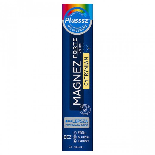 Plusssz Magnez Forte Cytrynian, smak pomarańcza-marakuja, 24 tabletki musujące