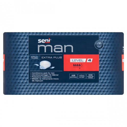 Seni Man Extra Plus, wkładki urologiczne, 22,5cm x 27cm, Level 4, 15 sztuk