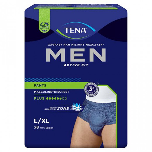 Tena Men Active Fit Pants, majtki chłonne, rozmiar L, 95-130 cm, Plus, 8 sztuk