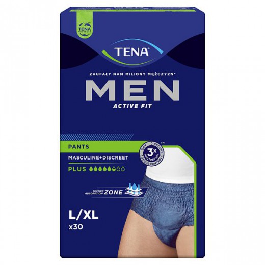Tena Men Active Fit Pants, majtki chłonne, rozmiar L, 95-130 cm, Plus, 30 sztuk