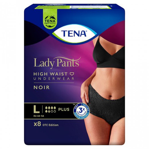 Tena Lady Pants Noir, majtki chłonne, rozmiar L, 95-130 cm, Plus, 8 sztuk