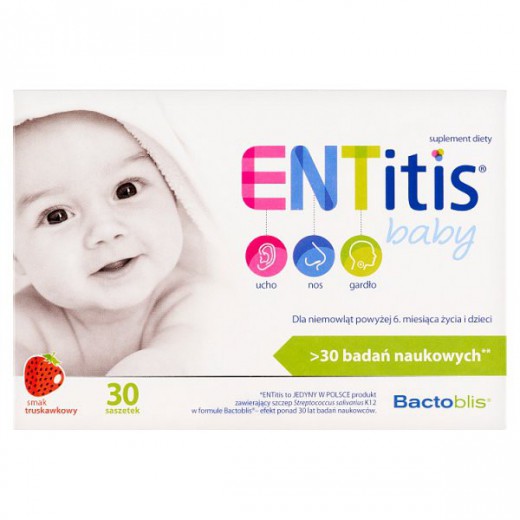 ENTitis Baby dla niemowląt powyżej 6 miesiąca i dzieci, smak truskawkowy, 30 saszetek