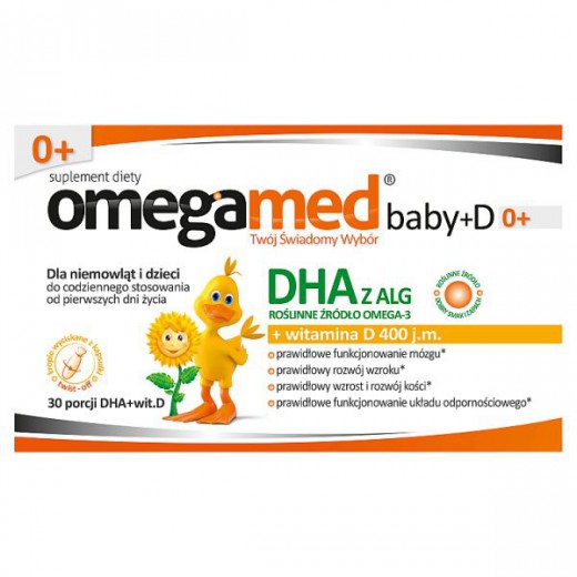 Omegamed Baby+D 0+, DHA + witamina D, od urodzenia, 30 kapsułek twist-off