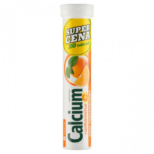 Calcium + witamina C, tabletki musujące, smak pomarańczowy, 20 szt. (Polski Lek)