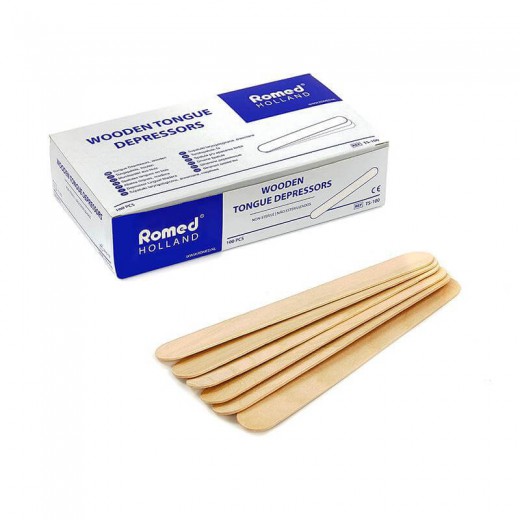 Szpatułki laryngologiczne drewniane, ROMED, 100 sztuk