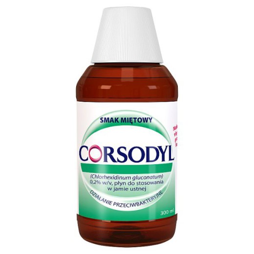 Corsodyl 0,2%, płyn do stosowania w jamie ustnej, smak miętowy, 300 ml