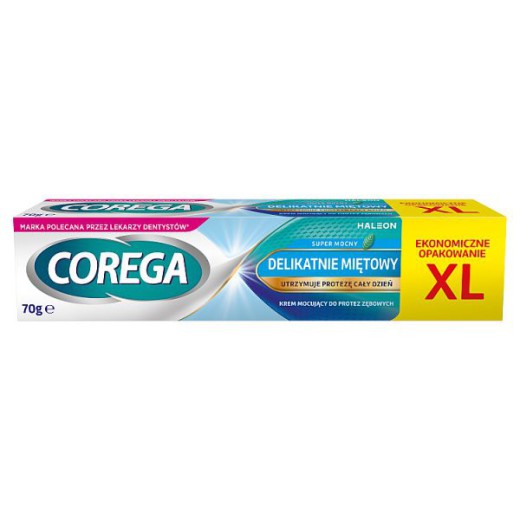 Corega, krem mocujący do protez zębowych, super mocny, delikatnie miętowy, 70 g