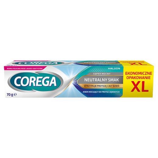 Corega Super Mocny, Neutralny Smak, Krem do mocowania protez zębowych, XL, 70g