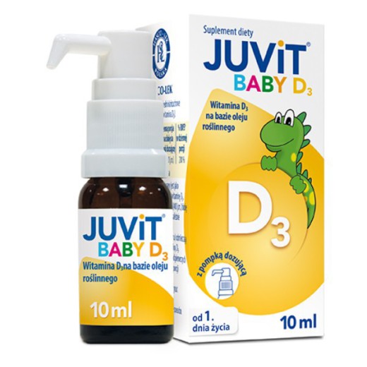 Juvit Baby D3, krople (z pompką) dla niemowląt od pierwszych dni życia, 10ml