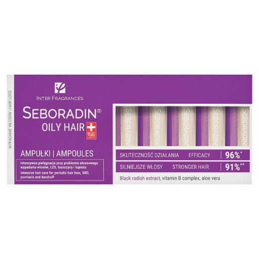 Seboradin Oily Hair, intensywana kuracja do włosów przetłuszczających się i skłonnych do wypadania, 5,5 ml x 14 ampułek