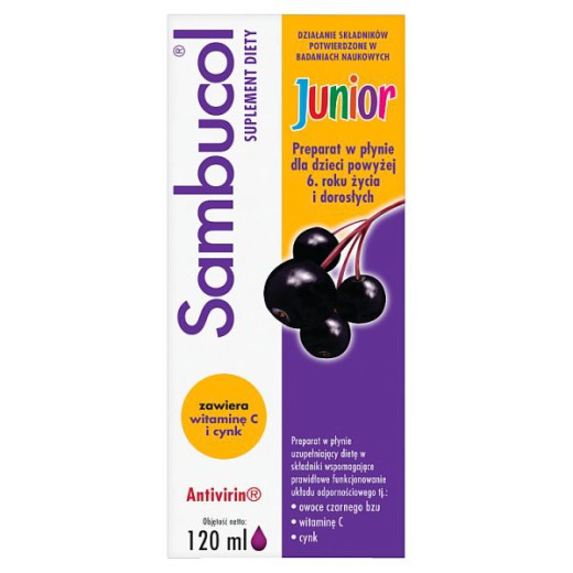 Sambucol Junior, płyn dla dzieci po 6 roku życia i dorosłych, 120 ml