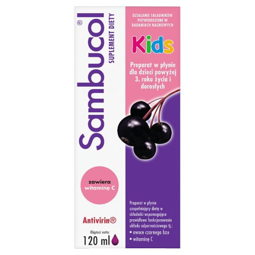 Sambucol Kids, płyn dla dzieci powyżej 3 roku życia i dorosłych, 120 ml