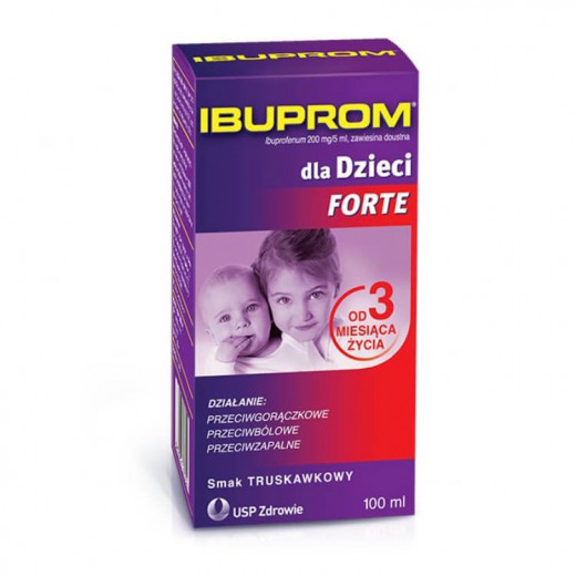 Ibuprom Forte 40mg/1ml, zawiesina doustna dla dzieci od 3 miesiąca, smak truskawkowy, 100ml