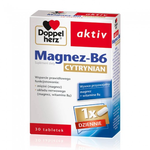 Doppelherz Aktiv, Magnez-B6 Cytrynian, 30 kapsułek