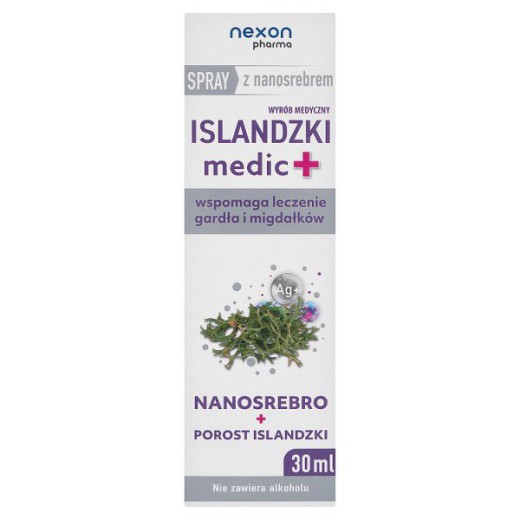 Islandzki Medic+, spray do gardła z nanosrebrem, smak truskawkowo-miętowy, 30 ml