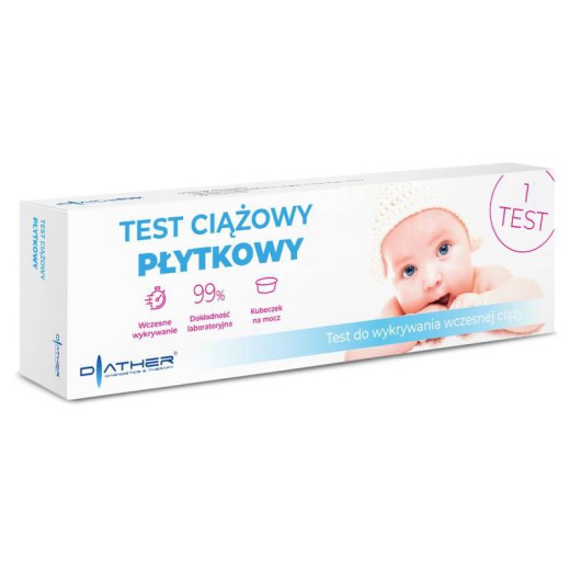 Diather, test ciążowy hCG płytkowy, czuły 25 mIU/ml, 1 sztuka