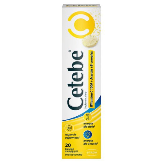 Cetebe Witamina C 1000 + Acerola + B-complex, smak cytrynowy, 20 tabletek musujących