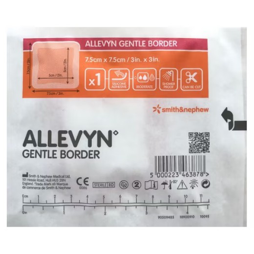 Opatrunek Allevyn Gentle Border, 7,5 cm x 7,5 cm, 1 sztuka