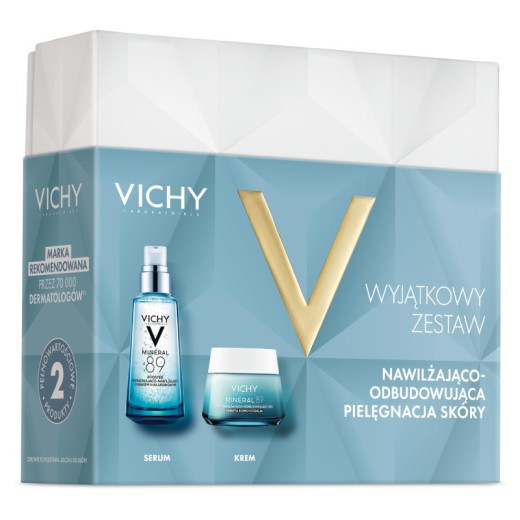 Vichy Mineral89, Xmass 2024, zestaw kosmetyków nawilżająco-odbudowujących, booster, 50ml + krem do twarzy, 50 ml(krem na