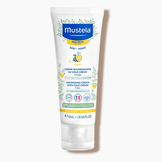Mustela Bebe Enfant, krem odżywczy do twarzy, z Cold Cream i organicznym woskiem pszczelim, od urodzenia, skóra sucha, 40 ml