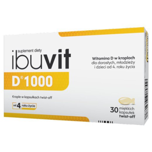 Ibuvit D 1000, witamina D dla dzieci powyżej 1 roku, młodzieży i dorosłych, 30 kapsułek twist off
