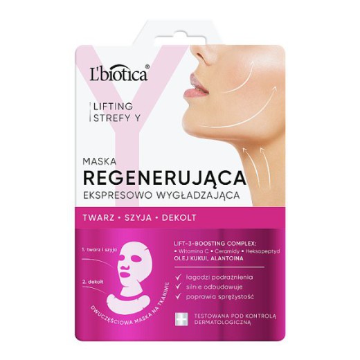 L'Biotica Lifting Strefy Y, regenerująca maska do twarzy, ekspresowo wygładzająca, 1 sztuka