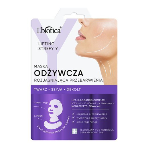 L'Biotica Lifting Strefy Y, odżywcza maska do twarzy, rozjaśniająca przebarwienia, 1 sztuka