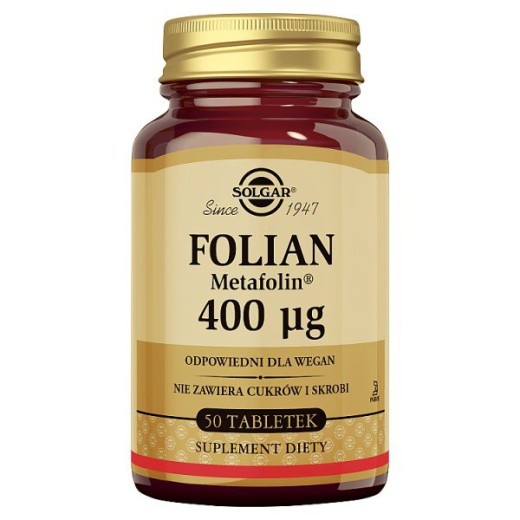 Solgar Folian (Metafolin) 400mcg, tabletki, 50 szt.
