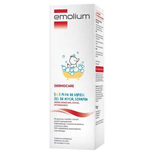 Emolium Dermocare 3w1, płyn do kąpieli, żel do mycia, szampon po 1 miesiącu życia, 400 ml