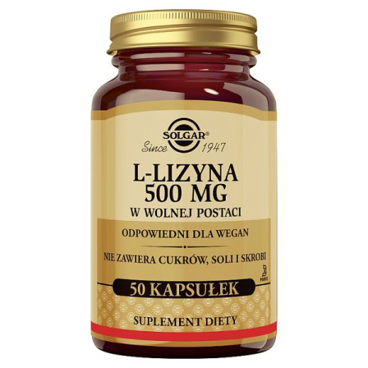 Solgar L-Lizyna 500mg, kapsułki roślinne, 50 szt.