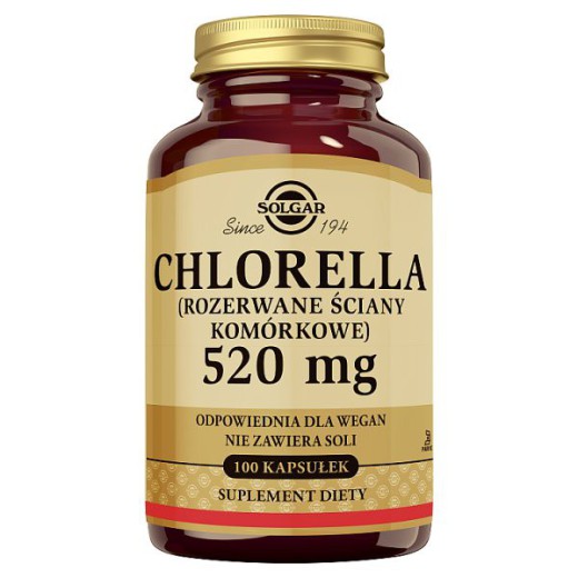 SOLGAR Chlorella 520mg, kapsułki roślinne, 100 szt.