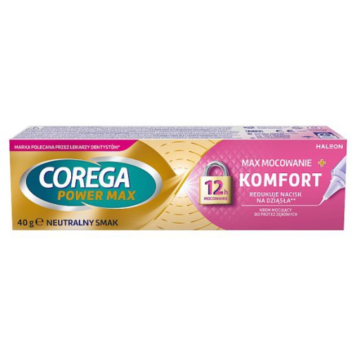 Corega Power Max Mocowanie + Komfort, krem mocujący do protez zębowych, neutralny, 40 g