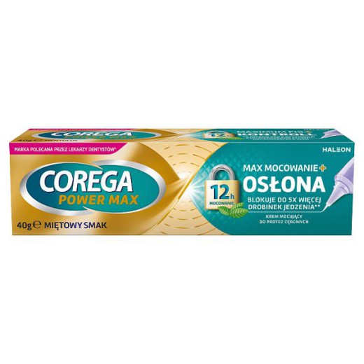 Corega Power Max Mocowanie + Osłona, krem mocujący do protez zębowych, miętowy, 40 g