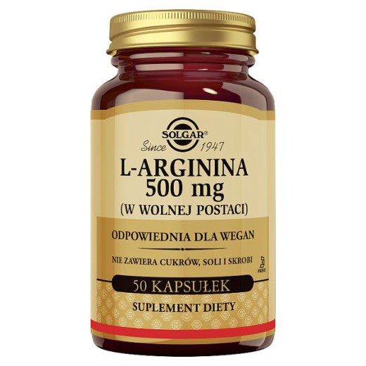 Solgar L-Arginina 500mg, kapsułki roślinne, 50 szt.