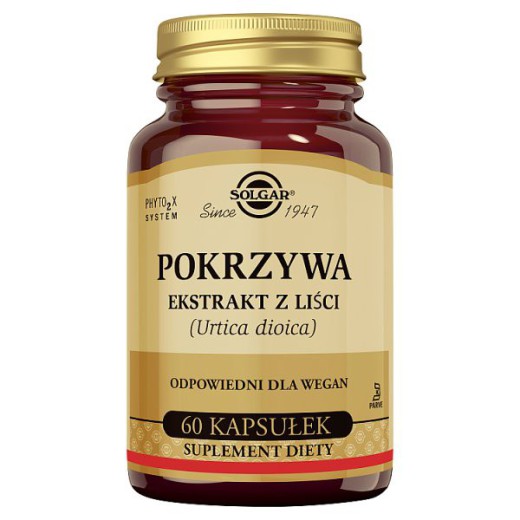 Solgar Pokrzywa, ekstrakt z liści, kapsułki roślinne, 60 szt.
