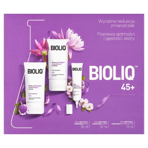 Zestaw Bioliq 45+, krem ujędrniająco-wygładzający na dzień, 50 ml + krem na noc, 50 ml + krem pod oczy, 15 ml