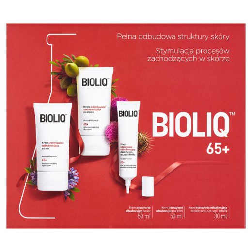 Zestaw Bioliq 65+, krem odbudowujący na dzień, 50ml + krem odbudowujący na noc, 50ml + krem do skóry oczu, szyi i dekoltu, 30ml
