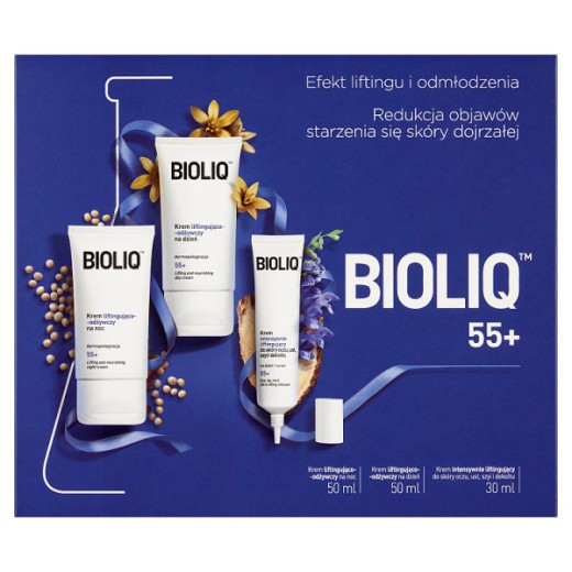 Zestaw Bioliq 55+, krem liftingująco-odżywczy na dzień, 50 ml + krem na noc, 50 ml + krem pod oczy, 30 ml