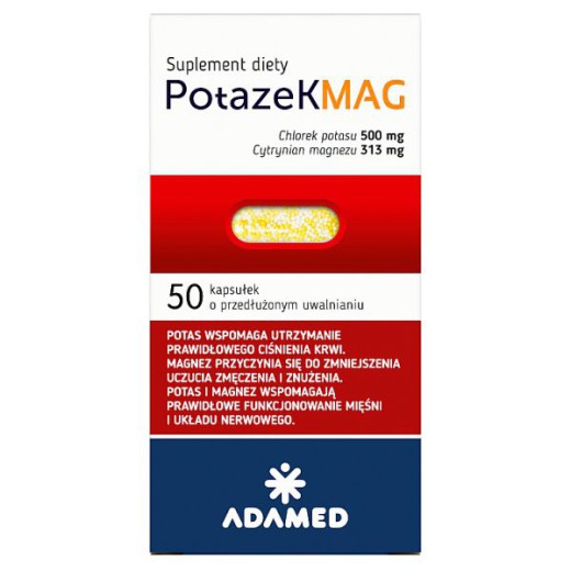 Potazek MAG, chlorek potasu + cytrynian magnezu, 50 kapsułek
