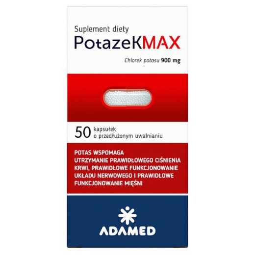 Potazek MAX, chlorek potasu 900mg, 50 kapsułek