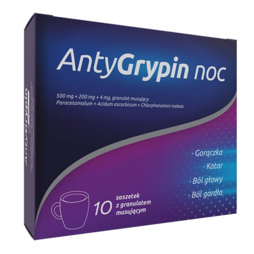 Zdrovit Antygrypin Noc, 10 saszetek z granulatem musującym