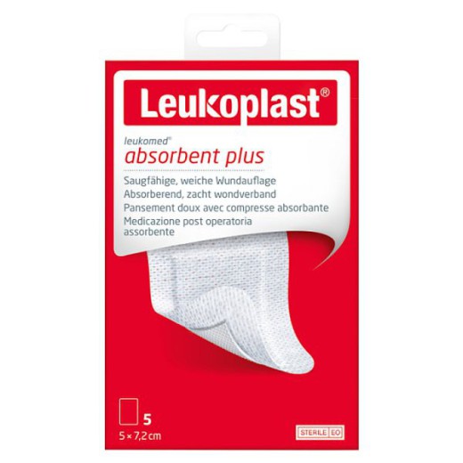 Leukoplast Leukomed® Absorbent Plus, opatrunek jałowy, 5 x 7,2 cm, 5 sztuk