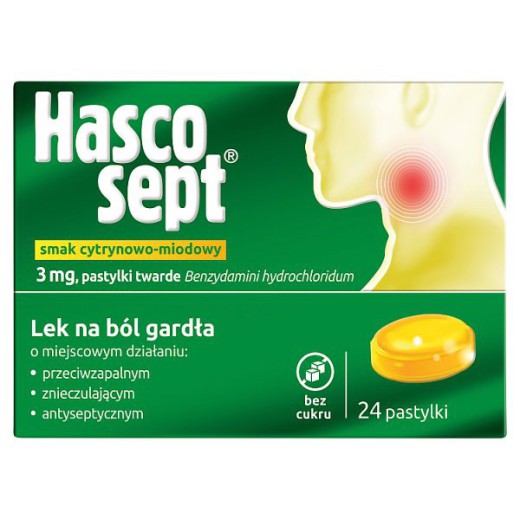 Hascosept 3 mg, smak cytrynowo-miodowy, 24 pastylki twarde
