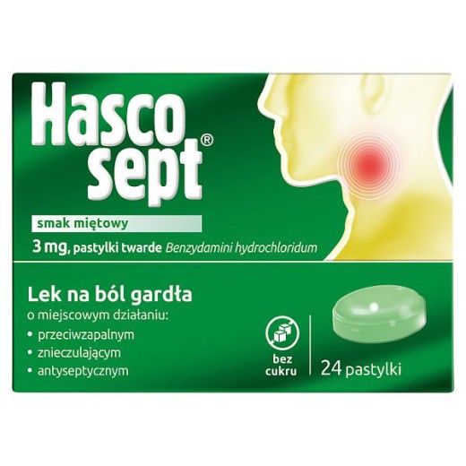 Hascosept 3mg smak miętowy 24 pastylki twarde
