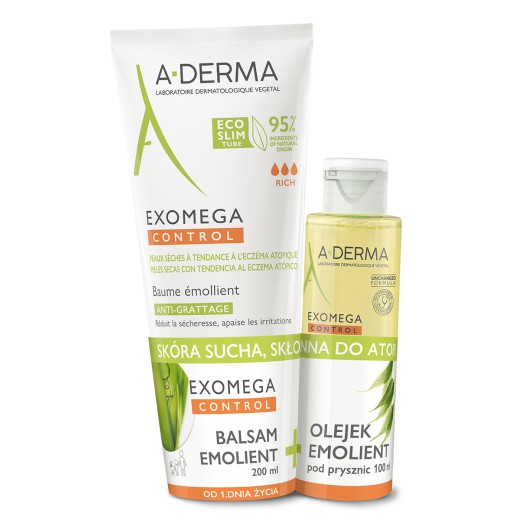 A-Derma Exomega Control, zestaw balsam200ml+olejek 100ml