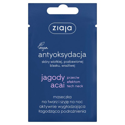Ziaja Jagody Acai, maseczka na twarz i szyję na noc, wygładzająco-łagodząca, 7 ml