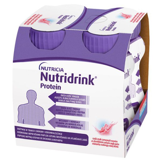 Nutridrink Protein o rześkim smaku czerwonych owoców, 4 x 125 ml